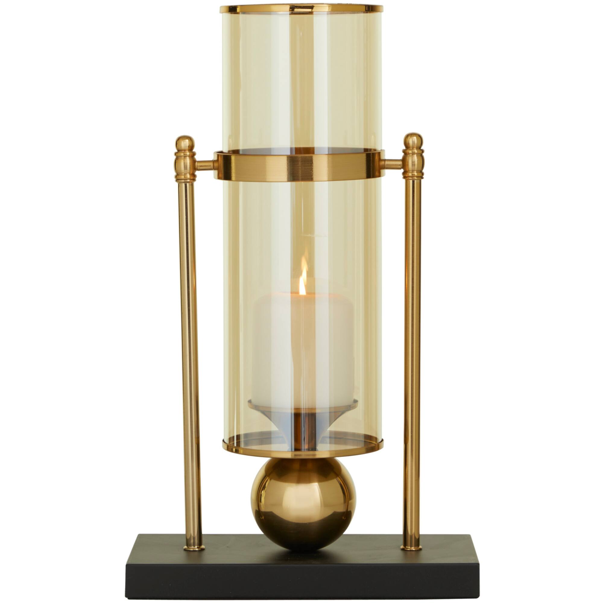CosmoLiving by Cosmopolitan 17" Gold Metal Pillar Hurricane Lamp with Metal Stand